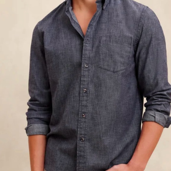 Banana Republic men’s, untucked, slim fit, chambray button-down shirt -sz L - Picture 3 of 11